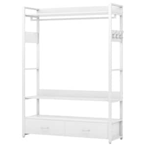 Cynthia White Freestanding Garment Rack with 2-Drawers, 6 Hooks, Storage Shelves and Hang Rod