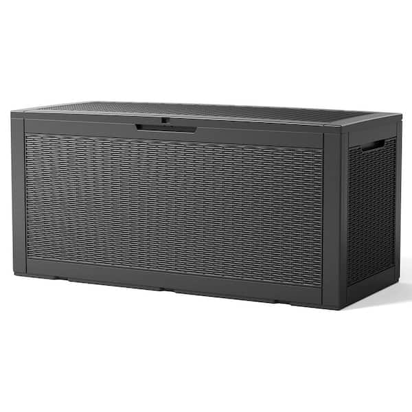 Unbranded 100 Gal. Black Resin Deck Box with Lockable Lid for Patio Furniture, Pool Tools, Outdoor Equipments