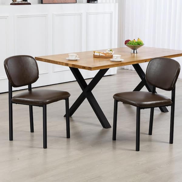 Glamour Home Berdine Dark Brown Faux Leather Upholstered Dining Chair with Black Iron Legs Set of 2