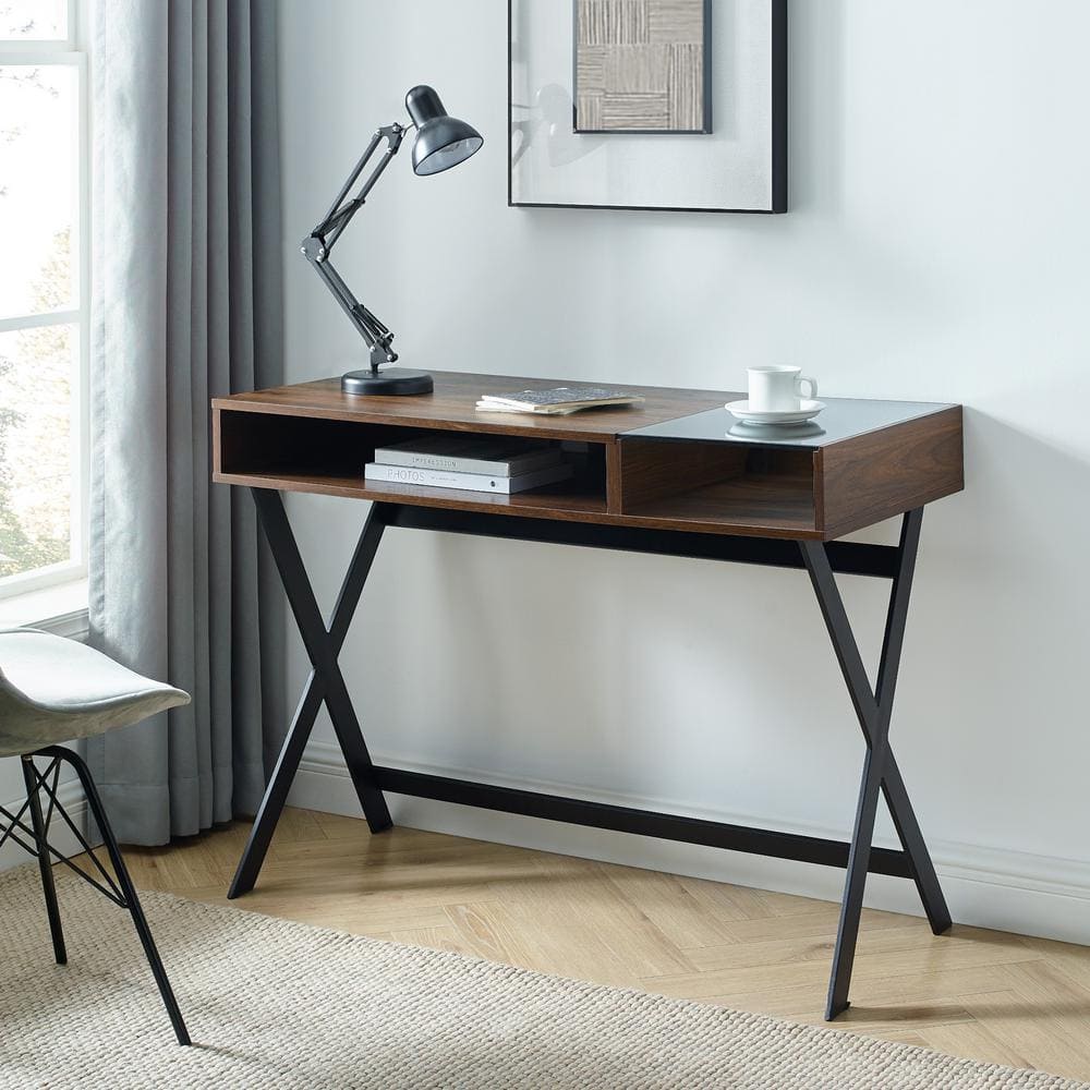 Beth 42" Dark Walnut and Glass Computer Desk