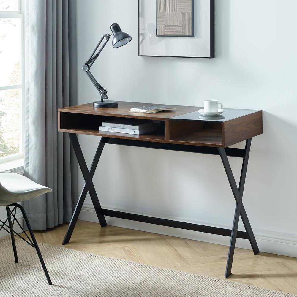 Beth 42" Dark Walnut and Glass Computer Desk