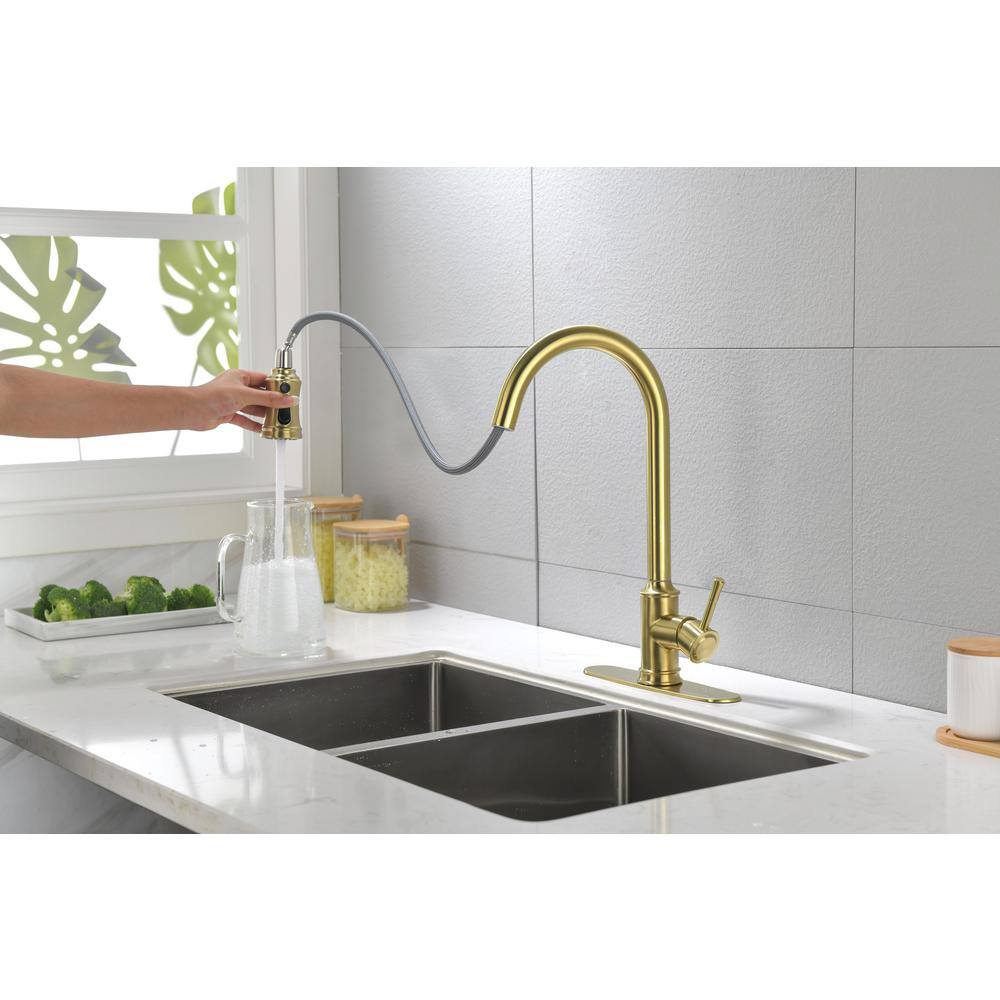Brushed Gold Stainless Steel Pull-Out Spray Kitchen Faucet