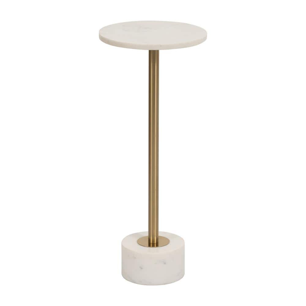 Gold and White Marble Round Side Table with Metal Base