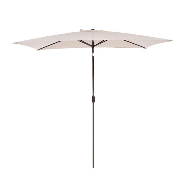 Unbranded 10 ft. x 6.5 ft. Market Rectangular Patio Umbrella with Tilt and Crank Waterproof Canopy Garden and Pool in White