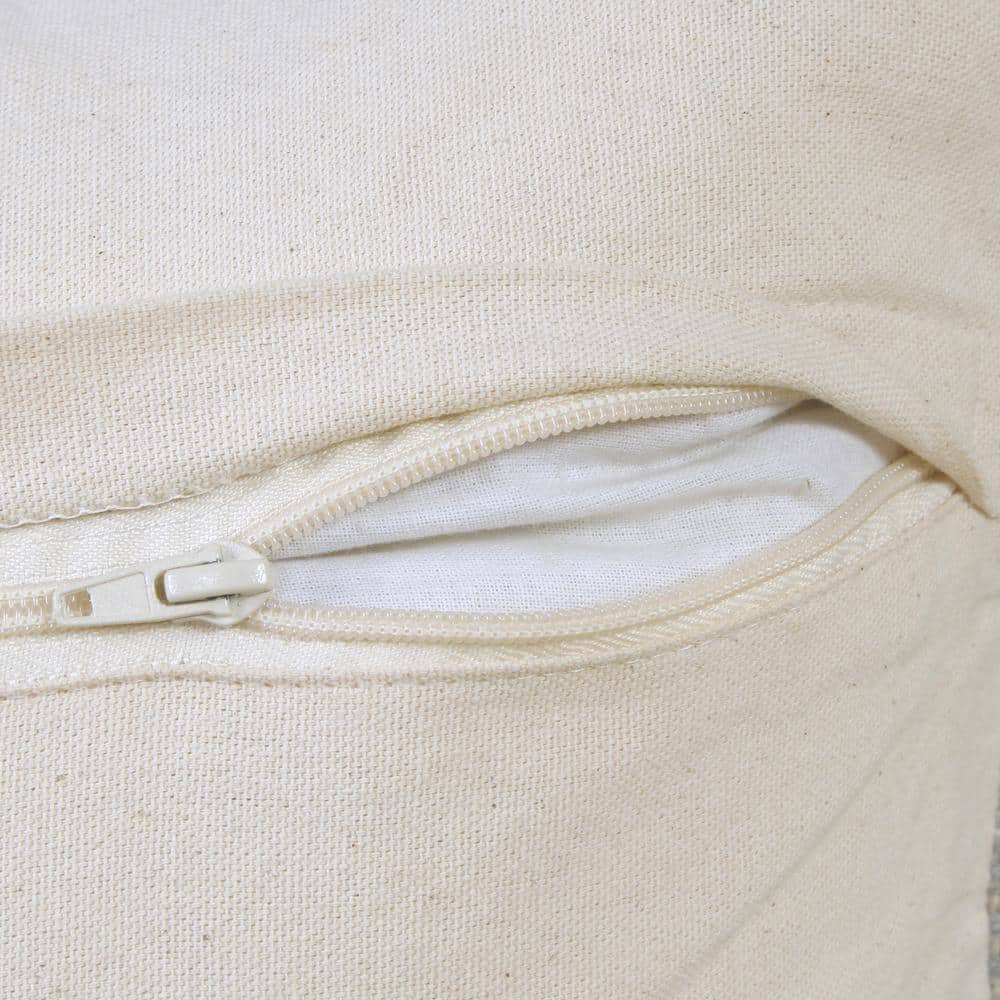Heathered Gray and Off-White Geometric Cotton Lumbar Pillow