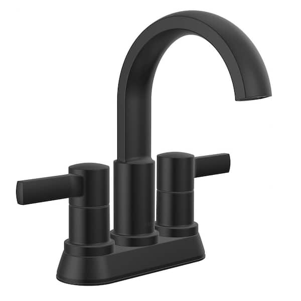 Delta Albion 4 in. Centerset  2-Handle Bathroom Faucet with Drain Kit Included in Matte Black