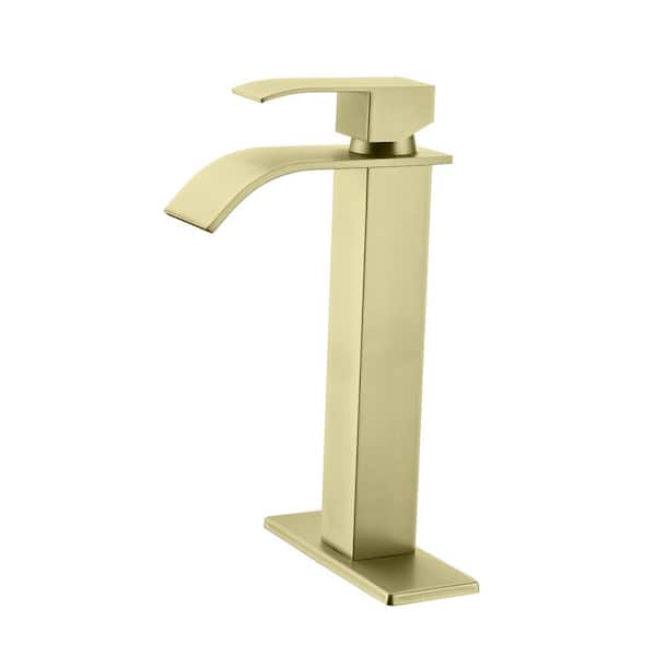 Lukvuzo Waterfall Single-Handle Mid Arc Single-Hole Bathroom Faucet in Brushed Gold