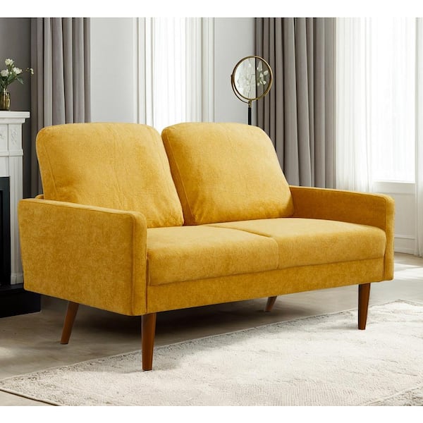 US Pride Furniture Angles 56 in. Wide Square Arm Velvet Modern Rectangle Loveseat in Musterd Yellow