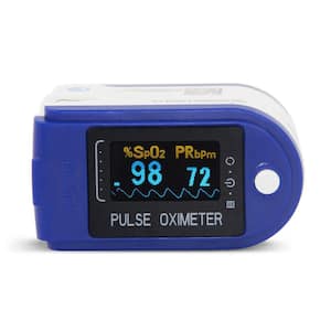 Fingertip Pulse Oximeter Blood Oxygen SPO2 Heart Rate O2 Patient Monitor, Battery Operated-Blue