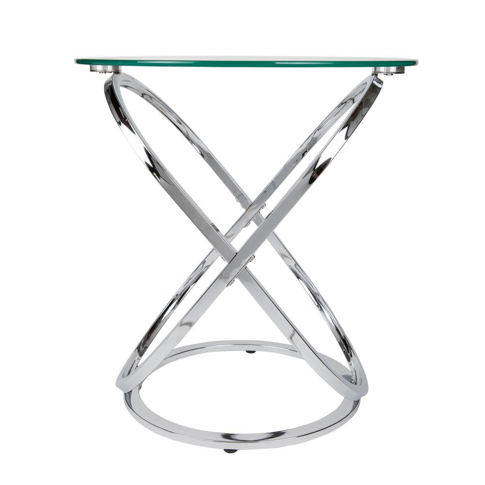 Small Round Chrome and Glass Accent Table