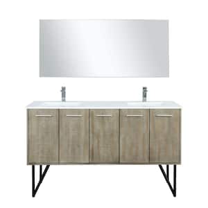 Lancy 60 in W x 20 in D Rustic Acacia Double Bath Vanity, White Quartz Top, Rose Gold Faucet Set and 55 in Mirror