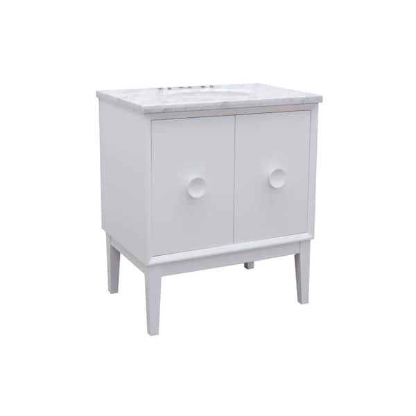 Bellaterra Home Stora 31 in. W x 22 in. D Bath Vanity in White with Marble Vanity Top in White with White Oval Basin