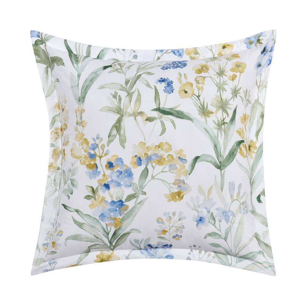 Tahlia Blue Blue Polyester Floral 18 Square Decorative Throw Pillow 18 I