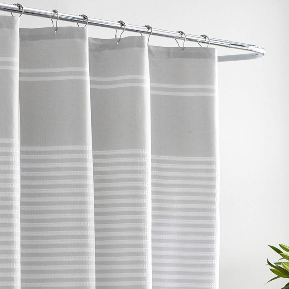 Seersucker White Cotton Striped Shower Curtain with Grommet Top