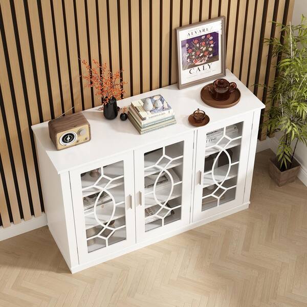 FUFU&GAGA White Finished Wooden Accent Storage Cabinet, Sideboard