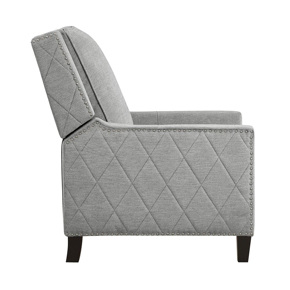 Gray Fabric Upholstered Push Back Recliner with Nailhead Trim