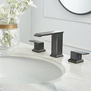 8 in. Waterfall Widespread 2-Handle Bathroom Faucet With Pop-up Drain Assembly in Spot Resist Oil Rubbed Bronze