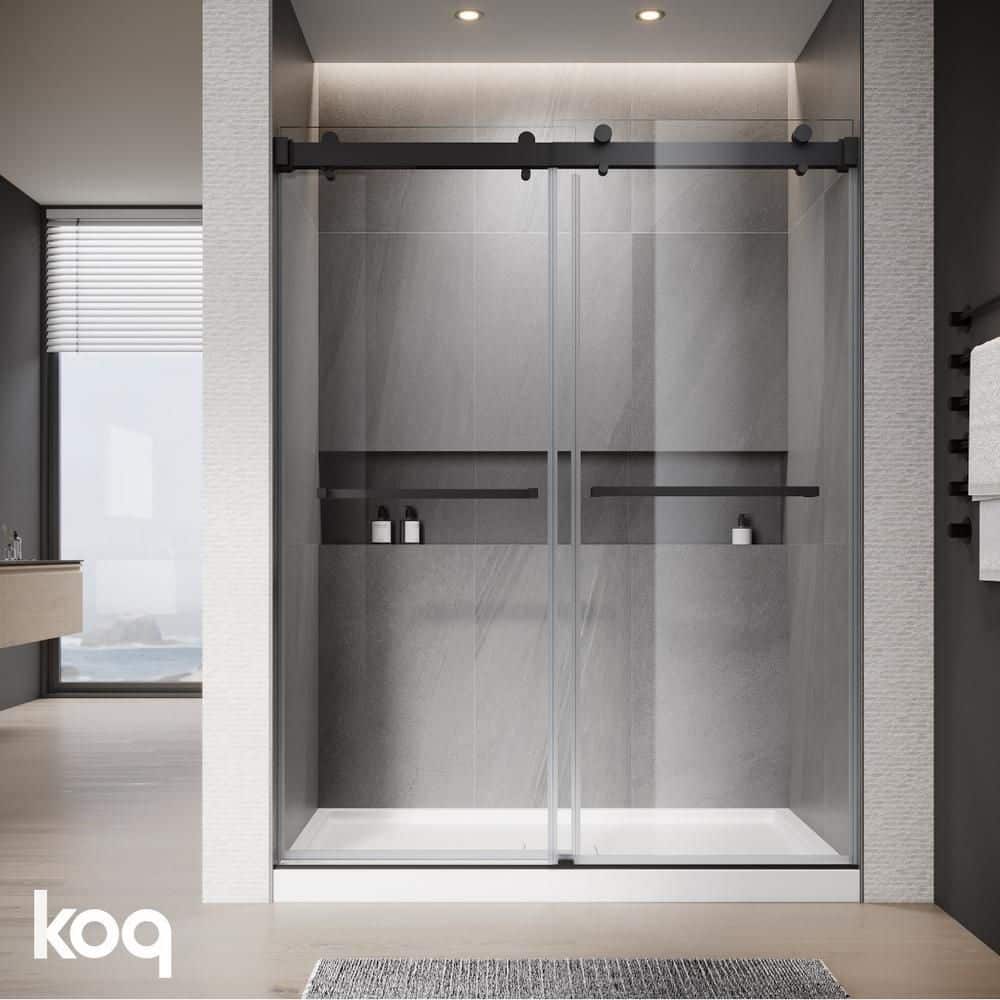 66 in. W x 76 in. H Soft Closing Double Sliding Frameless Shower Door in Matte Black with 3/8 in. Clear Tempered Glass price history on PriceWatchPro
