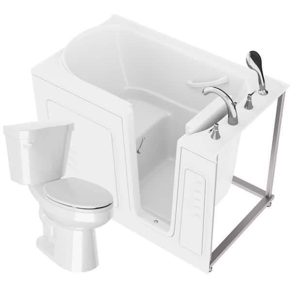 Universal 52 in. x 30 in. Right Drain Soaking Jetted Bathtub in White with Elongated Toilet and Soft Close Lid