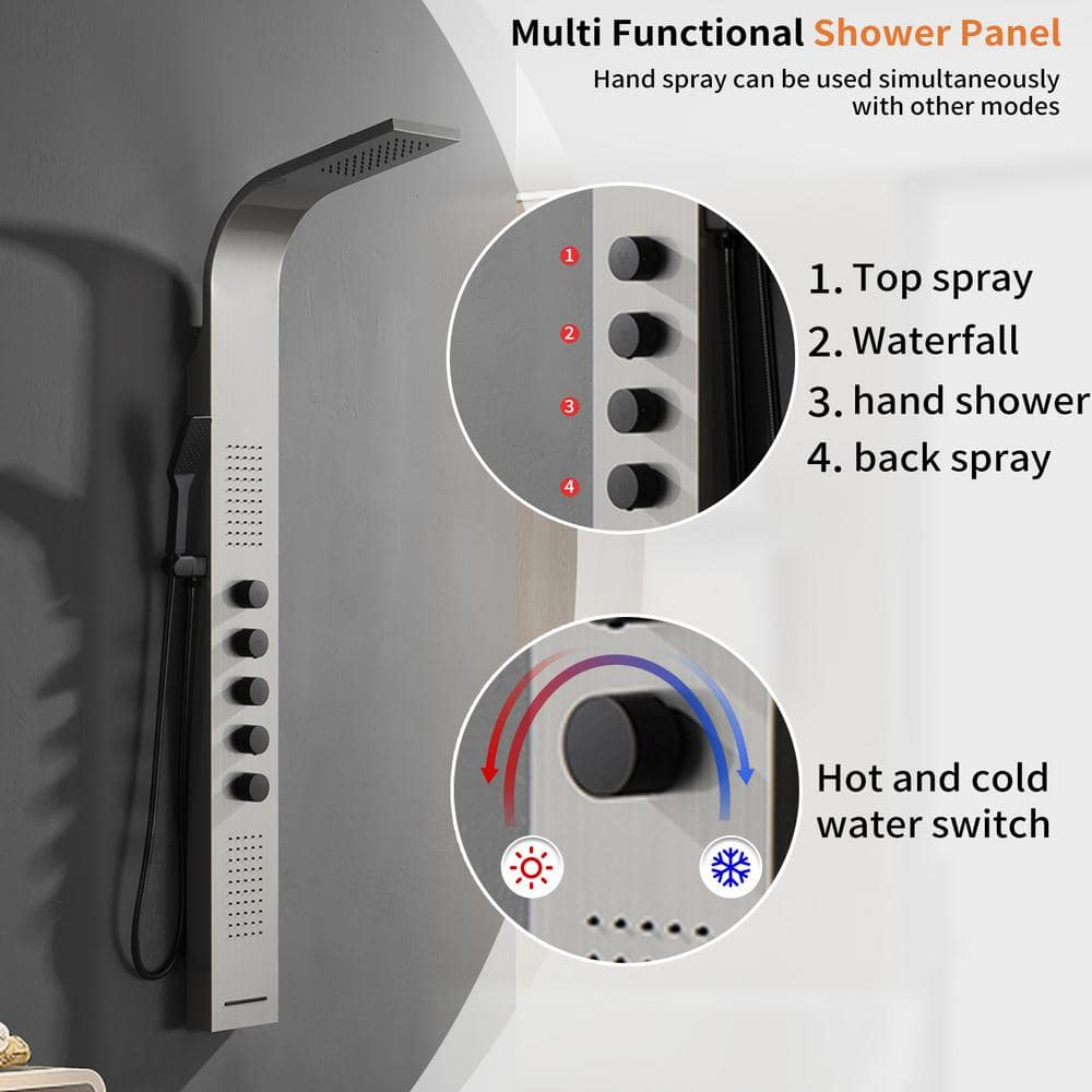 Black and Nickel Modern Dual Head Shower Panel System with Massage Jets