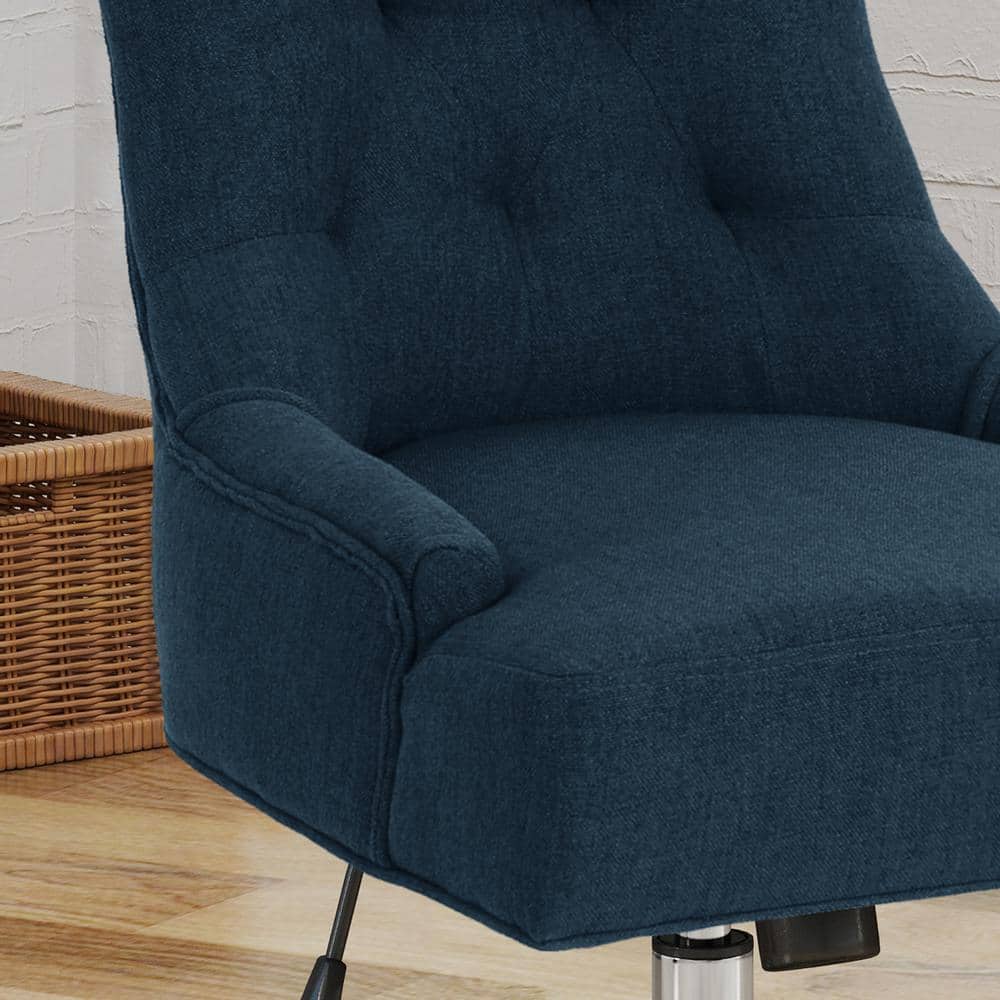 Navy Blue Fabric Swivel Armless Office Chair
