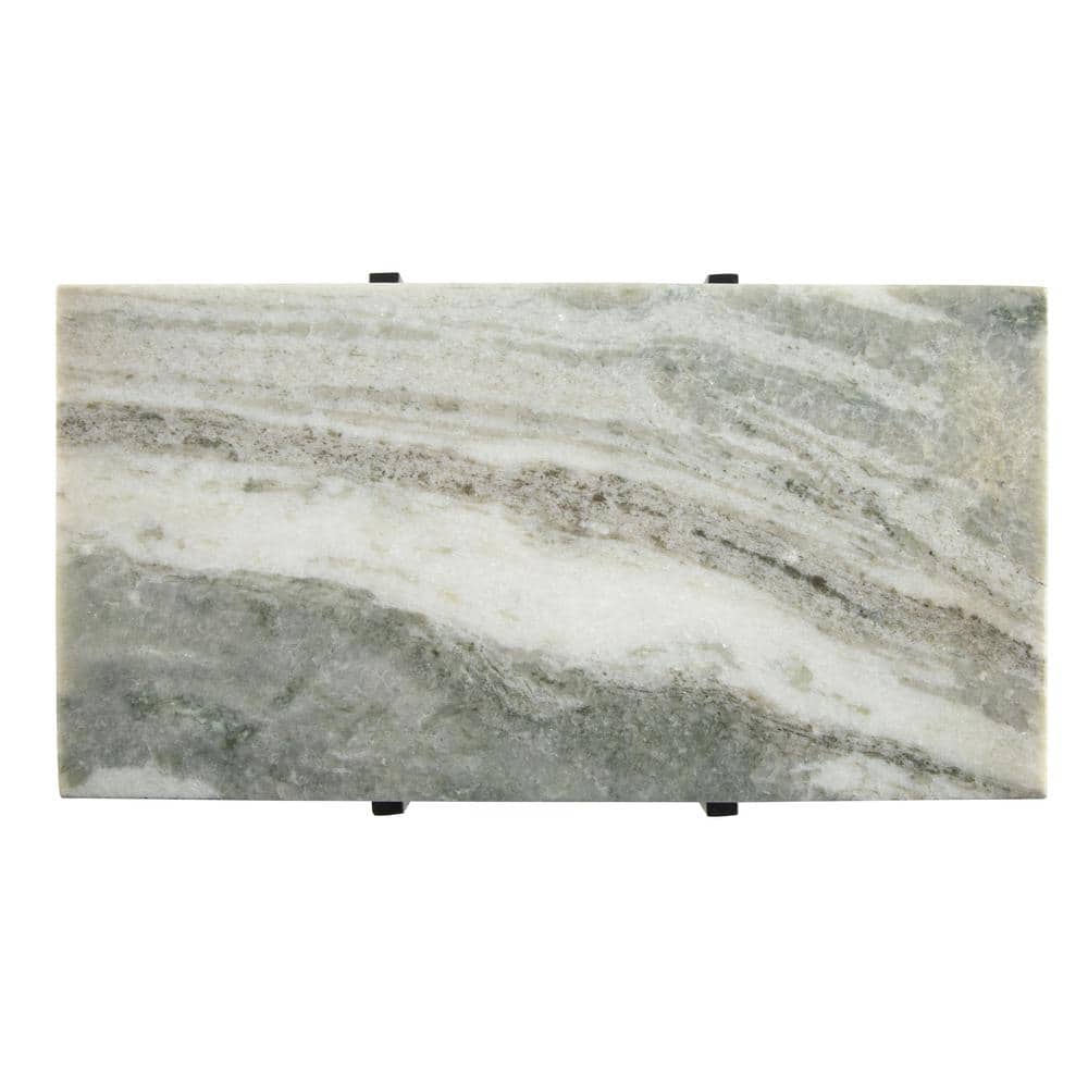 White Marble and Gunmetal Steel Rectangular Accent Table