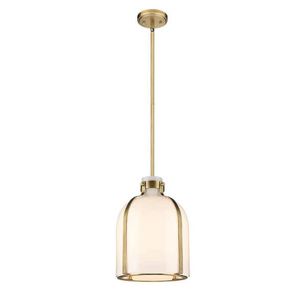 Unbranded Pearson 9.75 in. 1-Light Rubbed Brass Pendant Light with White Opal Glass Shade