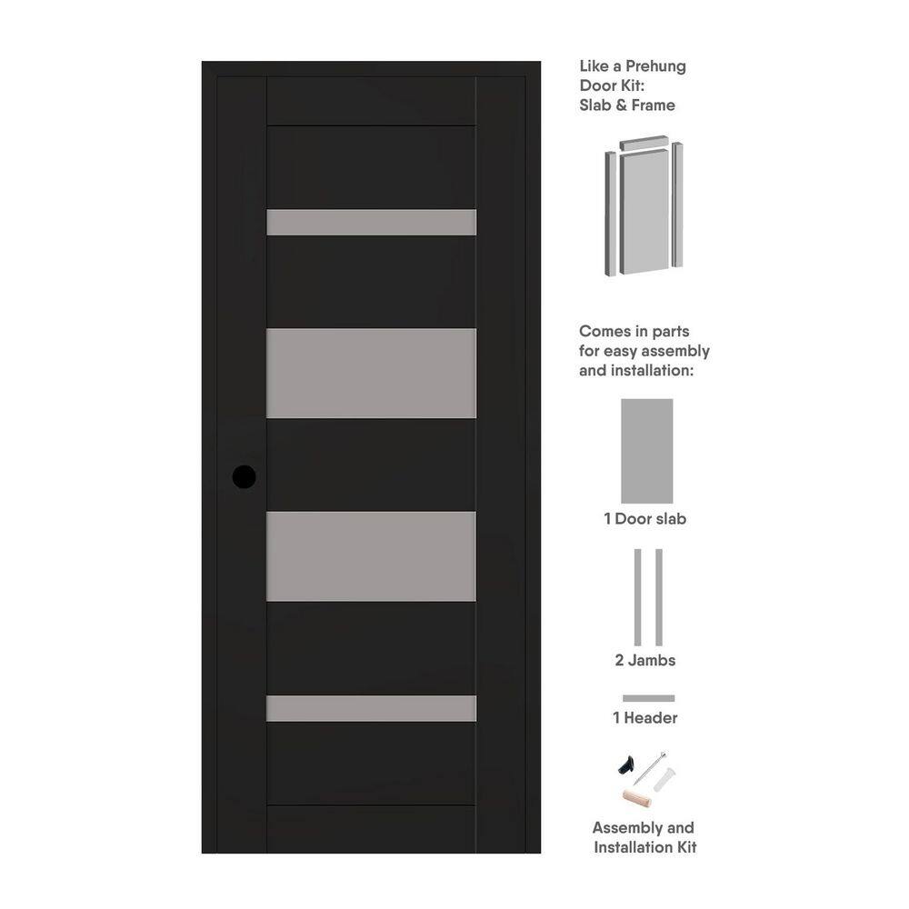 Mirella DIY-Friendly 30 in. x 84 in. Right-Hand 5-Lite Frosted Glass Black Matte Composite Single Prehung Interior Door price history on PriceWatchPro