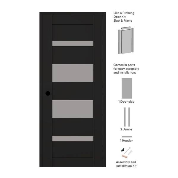 Belldinni Mirella DIY-Friendly 18 in. x 96 in. Right-Hand 5-Lite Frosted Glass Black Matte Composite Single Prehung Interior Door