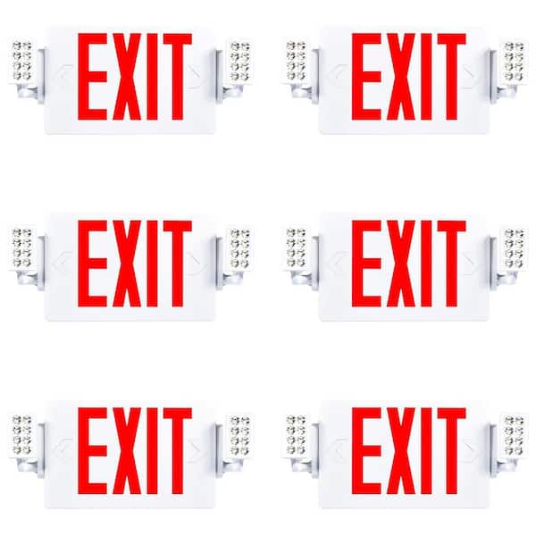 6 in. Red Double Sided Emergency Exit Sign with Adjustable LED Lights Fire Resistant UL Listed Wall or Ceiling Mount