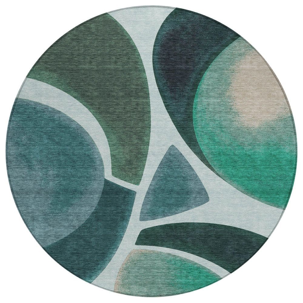 Chantille Machine Washable Indoor/Outdoor Abstract ACN2537 Teal 8 ft. x 8 ft. Round Rug price history on PriceWatchPro