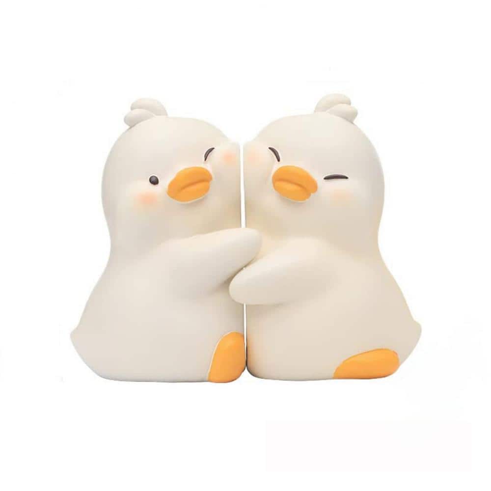 White Resin Cute Hug Ducks Animals Decorative Bookends, Creative Book Holde