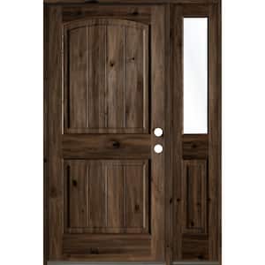 44 in. x 80 in. Rustic Knotty Alder 2 Panel Left-Hand/Inswing Clear Glass Black Stain Wood Prehung Front Door with RHSL