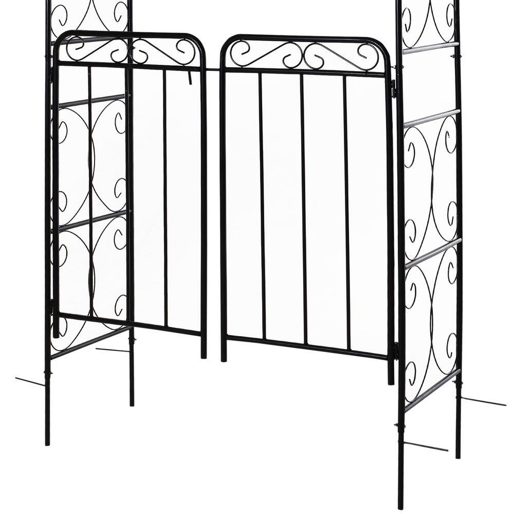 Black Metal Garden Arch Arbor with Gate and Trellis