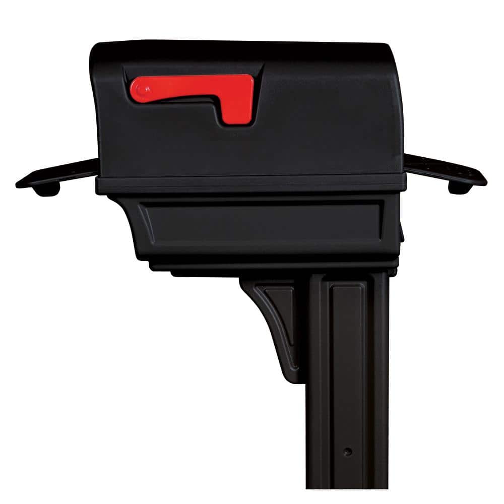 Large Black Plastic Post Mount Mailbox with Rear Access