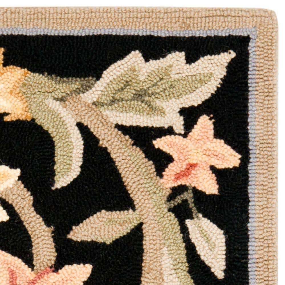 Handmade Black Floral Wool Reversible Rectangular Rug, 2'6" x 4'