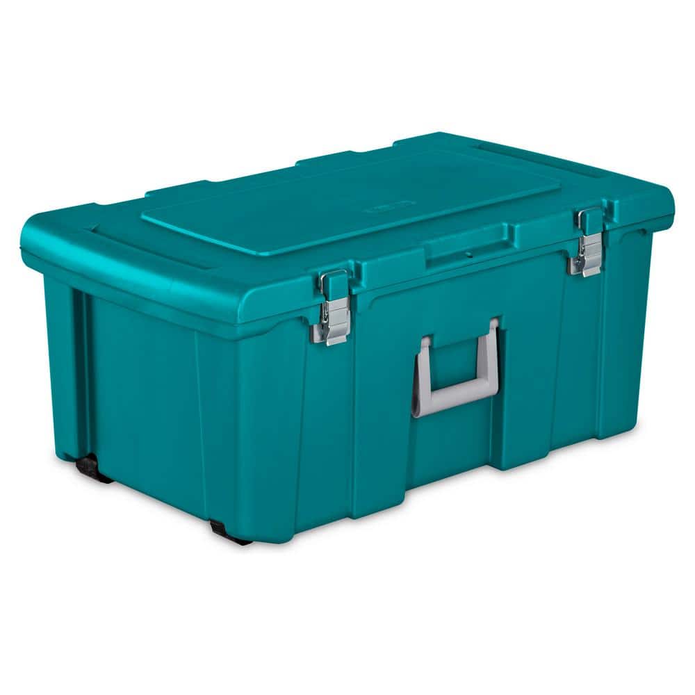 Teal Plastic Wheeled Footlocker Storage Container, 2 Pack, 16 Gallon