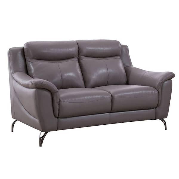 Benjara 62 in. Gray Solid Faux Leather 2-Seater Loveseat with Tufted Backrest
