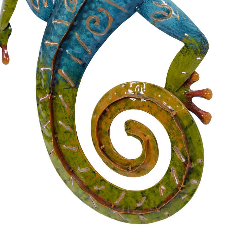 Multi-Colored Metal Lizard Wall Sculpture for Indoor/Outdoor Decor