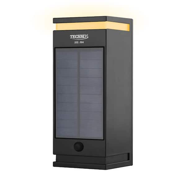 TECHKO Black Solar Integrated LED Outdoor Wall Sconce Single Direction Light