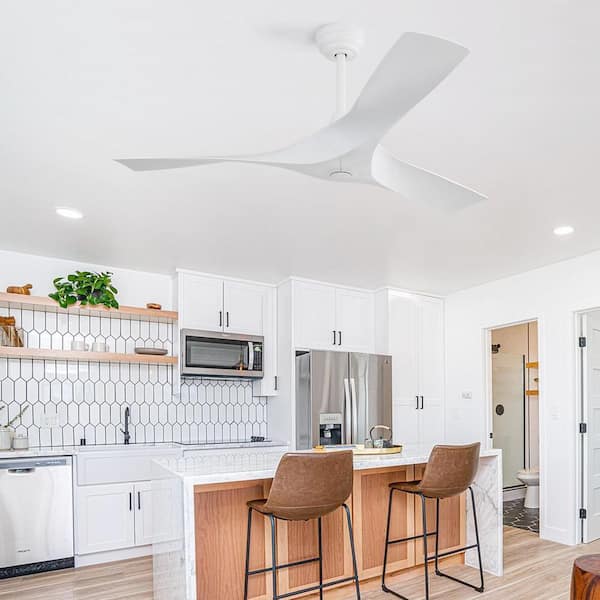 52 in. Indoor White Ceiling Fan Without Light, Remote Control 6-Speed Quiet Reversible DC Motor, 3 ABS Blades