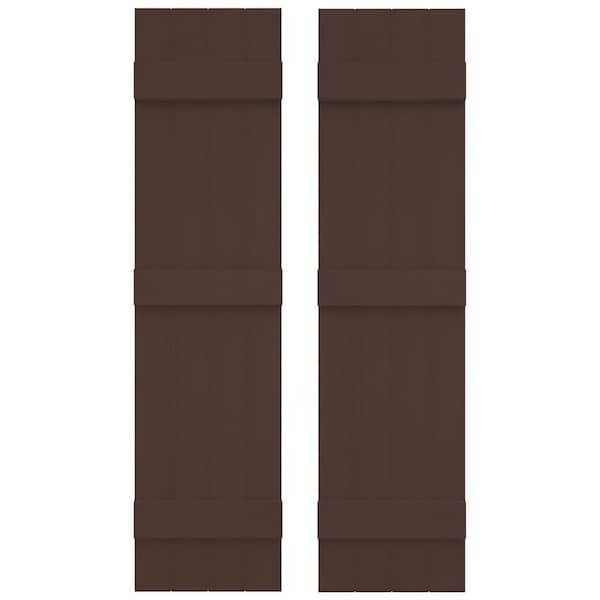 Builders Edge 14 in. W x 67 in. H Vinyl Exterior Joined Board and Batten Shutters Pair in Federal Brown