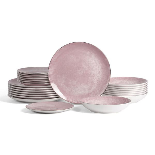 Onyx 24-Piece Pink and Gold Porcelain Full Set (Service for 8)