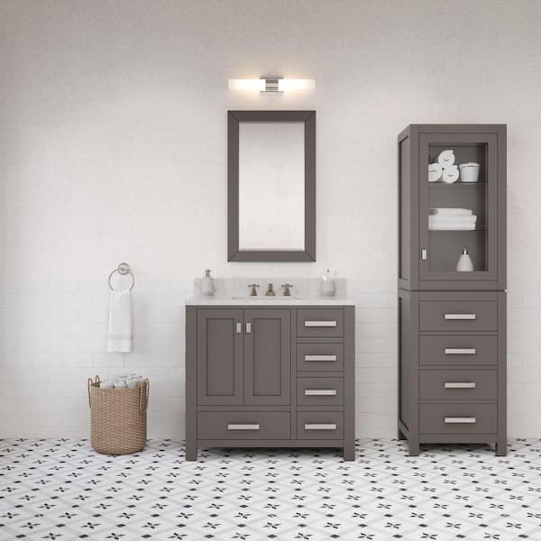 Madison 36 in. W x 21.5 in. D x 34 in. H Single Sink Bath Vanity in Cashmere Grey with Carrara White Marble Top