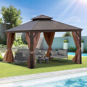 Agix 12 ft. x 12 ft. Bronze Aluminum Patio Gazebo with Steel Canopy, Privacy Curtain and Mosquito Net