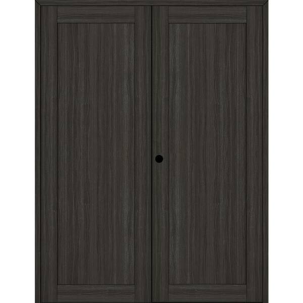Belldinni 1-Panel Shaker 60 in. x 80 in. Right Active Gray Oak Wood Composite Double Prehung Interior Door