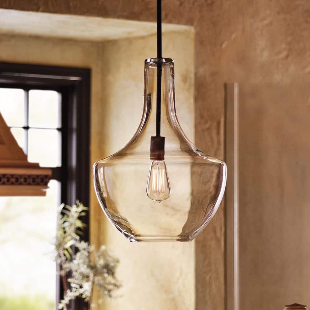 リュミエールPendant light KICHLER Everly 19.75 in. 1-Light Olde Bronze Transitional Shaded