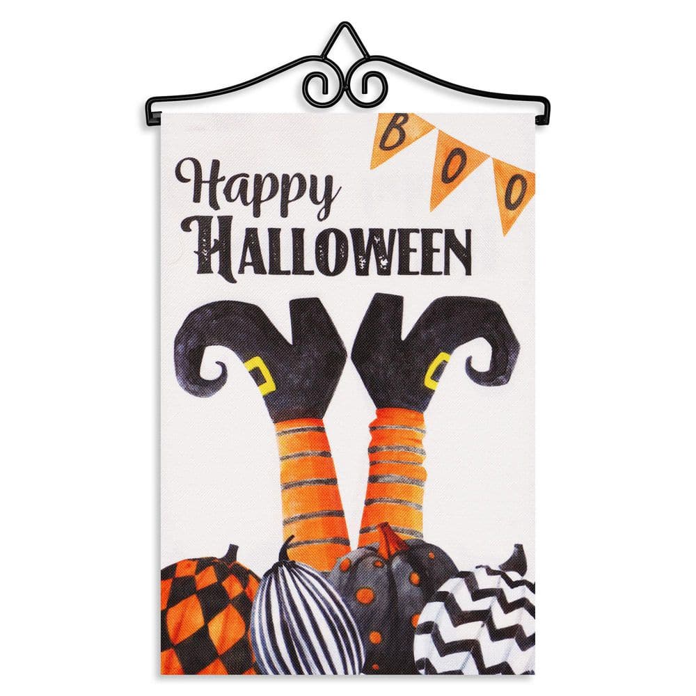 1 ft. x 1.5 ft. Polyester Happy Halloween Witch Feet and Spooky Pumpkins 2-Sided Garden Flag Hanger Burlap price history on PriceWatchPro