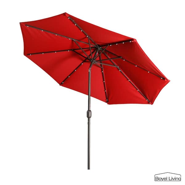 Boyel Living 9 ft. Patio Umbrella Outdoor Market 32 LED Solar Umbrella with Tilt and Crank (Red)