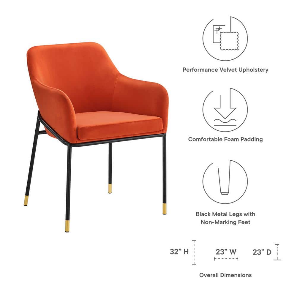 Jovi 23" Black and Orange Velvet Upholstered Arm Chair